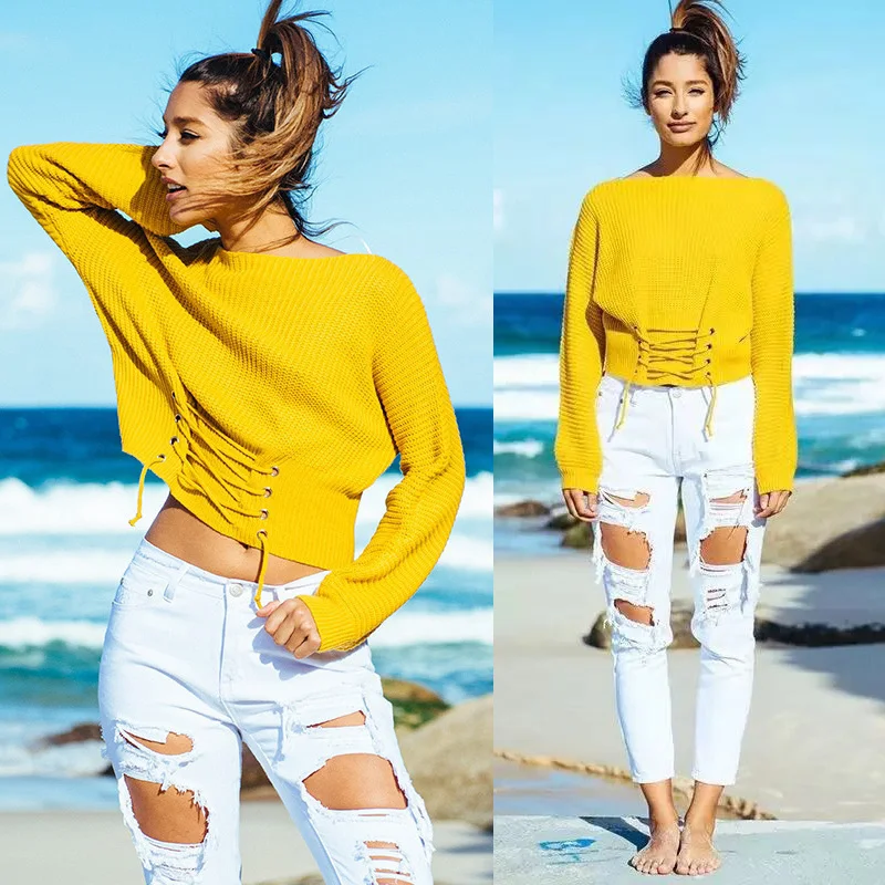 Title 5, Maglione taglie forti con lacci stile europeo e...