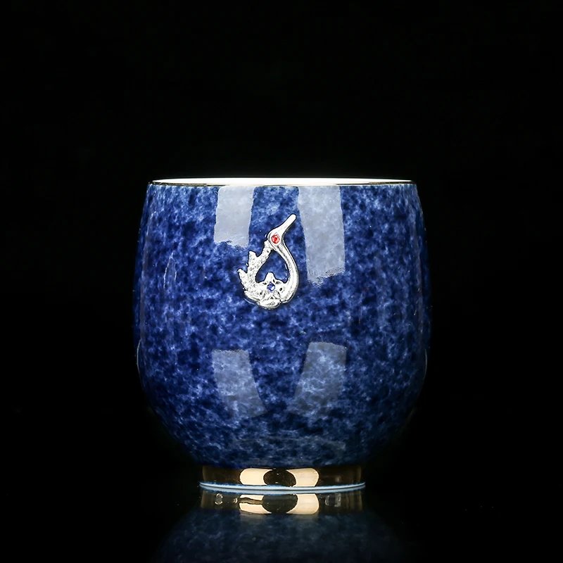 Title 12, Sprinkled Blue Glaze Ceramic Inlaid Silver Tea ...