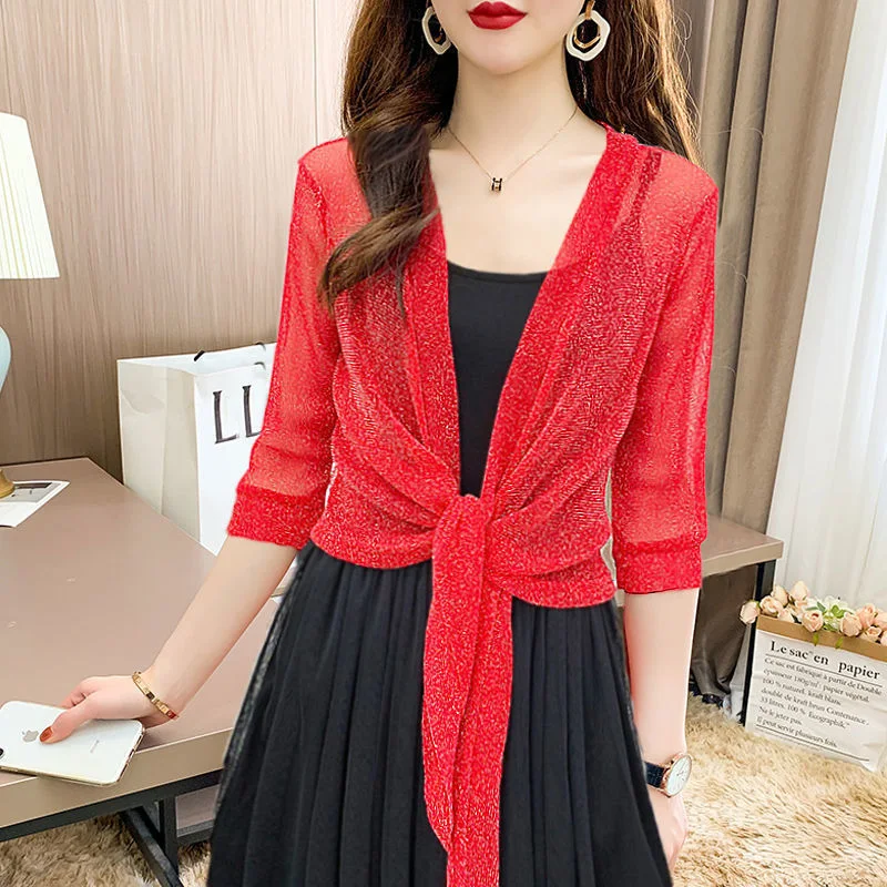 Gilet elegante in pizzo da donna, stile occidentale, protezione solare, abbigliamento alla moda, perfetto per un look raffinato e protetto dal sole. — foto 5