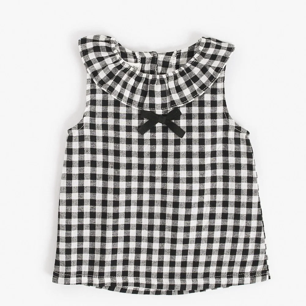 Conjunto infantil coreano de verão, estilo Ins, xadrez e bolinhas, duas peças com laço, camiseta e shorts, roupa de bebê, estilo europeu — foto 4