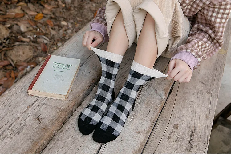 Title 4, Blue Socks WomenS Pure Cotton Plaid Tube Socks