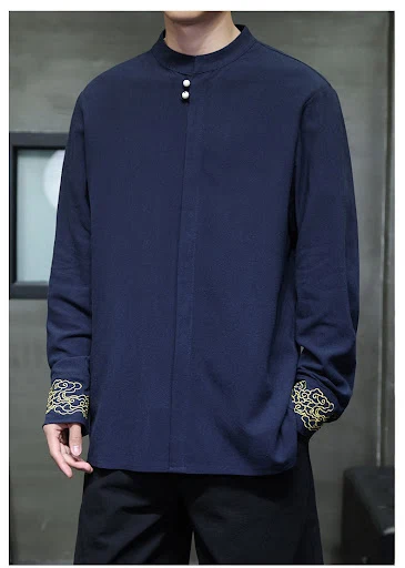 Title 11, Mens Spring and Autumn Cotton Linen Embroidere...