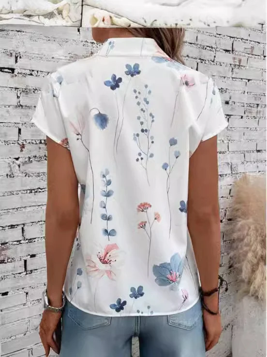 Women's Casual Stand Collar Short-sleeved Digital Printed Top T-shirt — photo 14