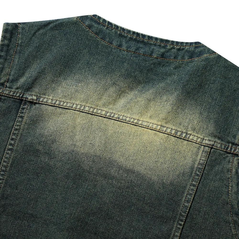 Colete de brim masculino com múltiplos bolsos, decote em V e design de vestido, perfeito para um visual casual e funcional. — foto 17