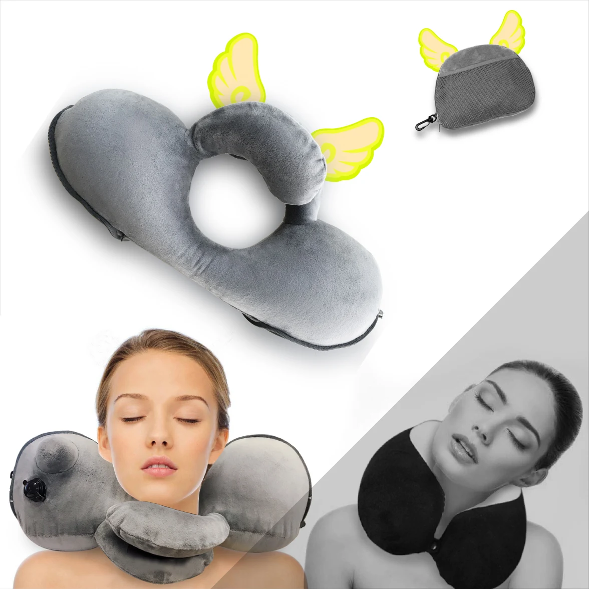 Press-type inflatable U-shaped neck pillow for travel and rest, providing comfortable neck support, compact, and easy to — photo 6