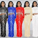Women's Mesh Two-piece Dress Set with Hot Drilling, See-through Long Sleeve, perfect for parties, clubbing, and special — photo 10
