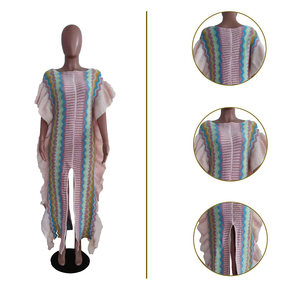Title 20, Womens Ruffled Knitted Striped Slit Long Skirt