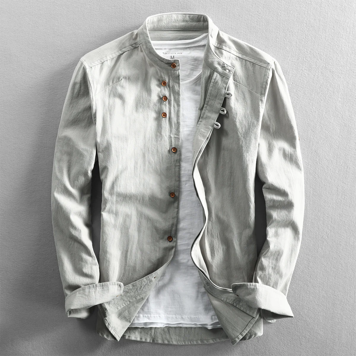 Title 2, Mens Casual Linen Shirt Chinese Style Stand Co...
