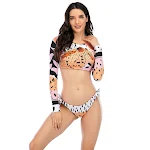 Bikini leopardato da donna Costume da bagno a maniche lunghe Protezione solare Costume da bagno legato Diviso europeo e americano — foto 12
