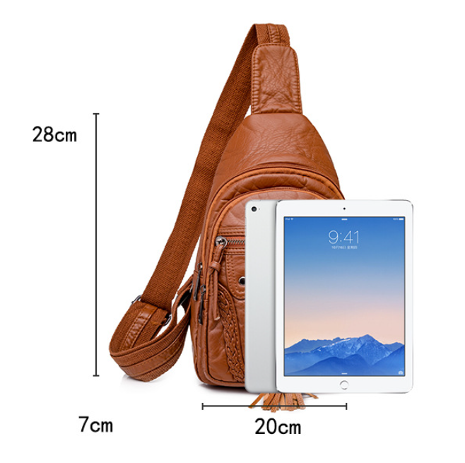 Bolsa de peito diagonal de couro macio europeu e americano lavado, design moderno e casual, perfeita para uso diário, confortável e prática para transportar seus itens. — foto 6