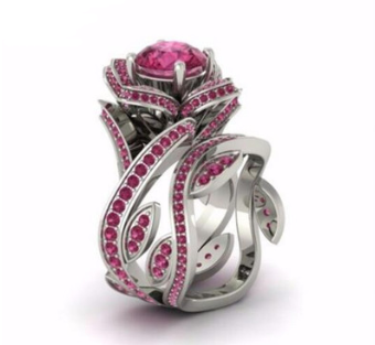 Anello floreale creativo con zirconi rosa da donna, placcato in argento di rame, un gioiello elegante e femminile, un regalo perfetto. — foto 6