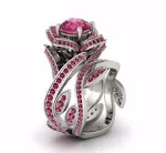 Anello floreale creativo con zirconi rosa da donna, placcato in argento di rame, un gioiello elegante e femminile, un regalo perfetto. — foto 6