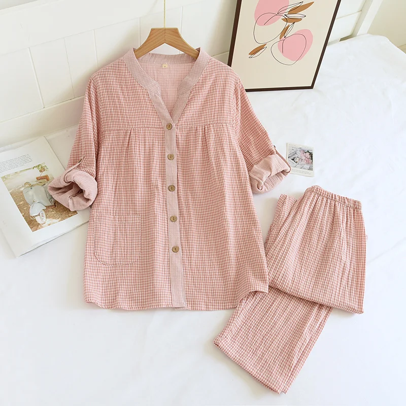 Cotton Double-layer Gauze Thin Pajamas Pants Ladies' Homewear Long-sleeved Trousers Yarn-dyed Washed Cotton Yarn — photo 5