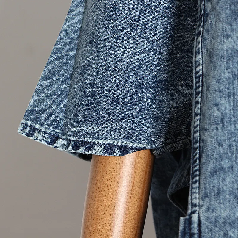 Cardigan Denim Windbreaker Moda feminina Manga de bastão de bastão — foto 10
