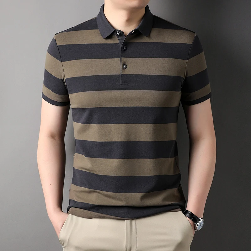 Heren Poloshirt Korte Mouw 2024 Gestreept Zakelijk Casual. Een basic, veelzijdig poloshirt voor een stijlvolle look, ideaal voor werk en vrije tijd. — foto 23