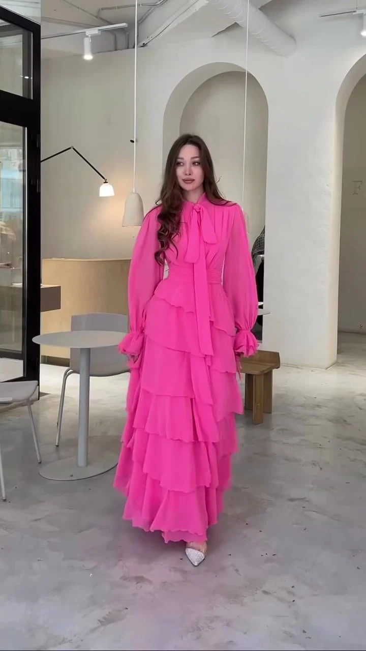 Title 8, Ruffled Chiffon Patchwork Half Turtleneck Dress
