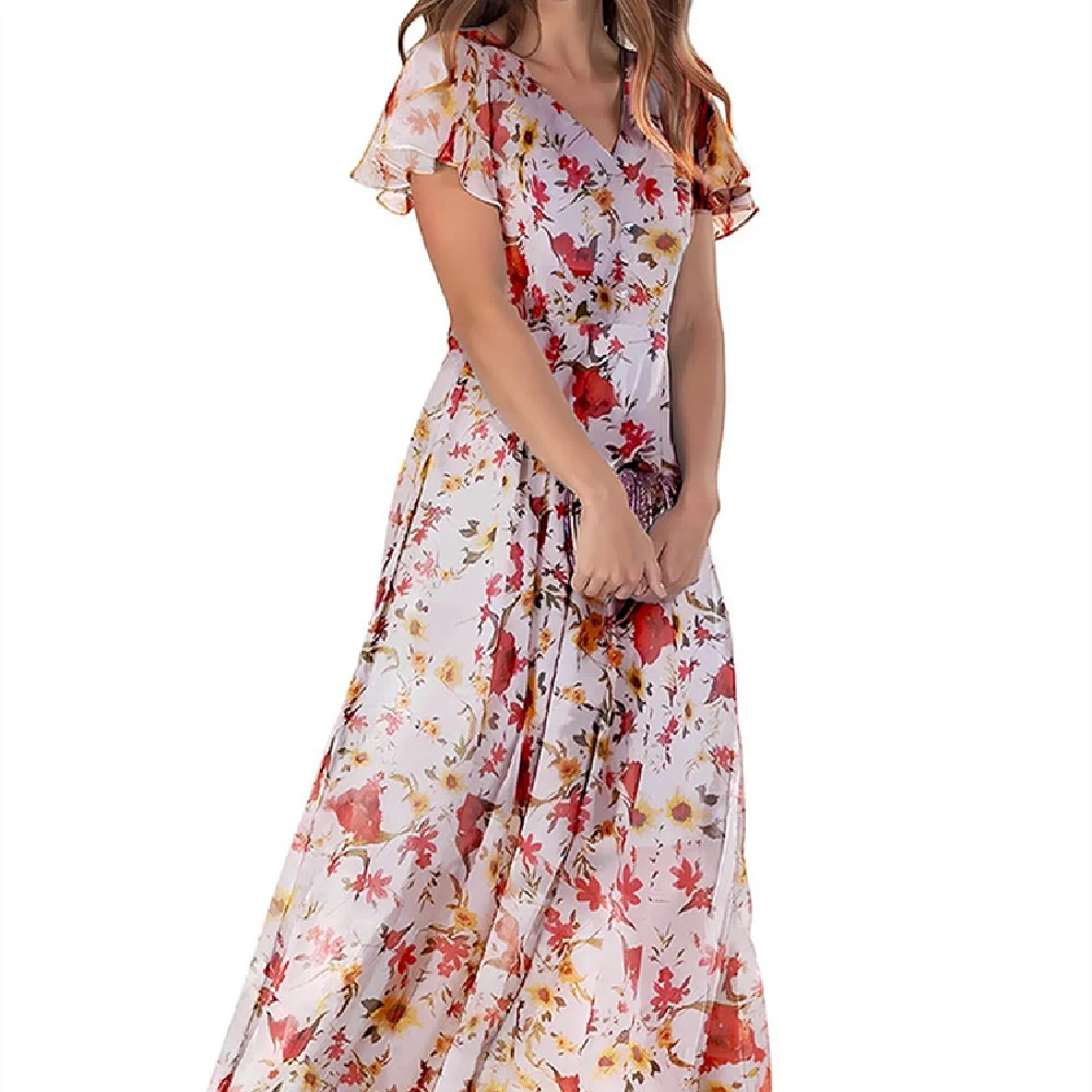 Women's Short Sleeve Printed Chiffon Dress — photo 19
