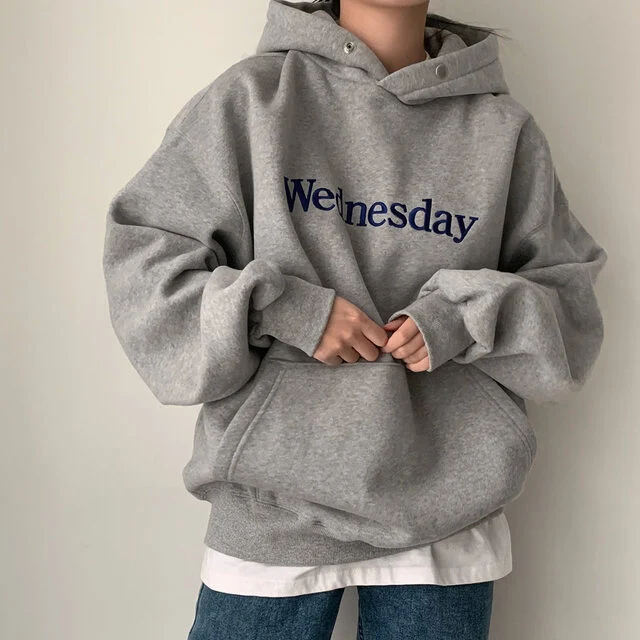 Südkorea Chic Winter Student Loose Stickerei Kapuzenpullover mit Fleecefutter — foto 4