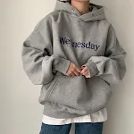 Südkorea Chic Winter Student Loose Stickerei Kapuzenpullover mit Fleecefutter — foto 4