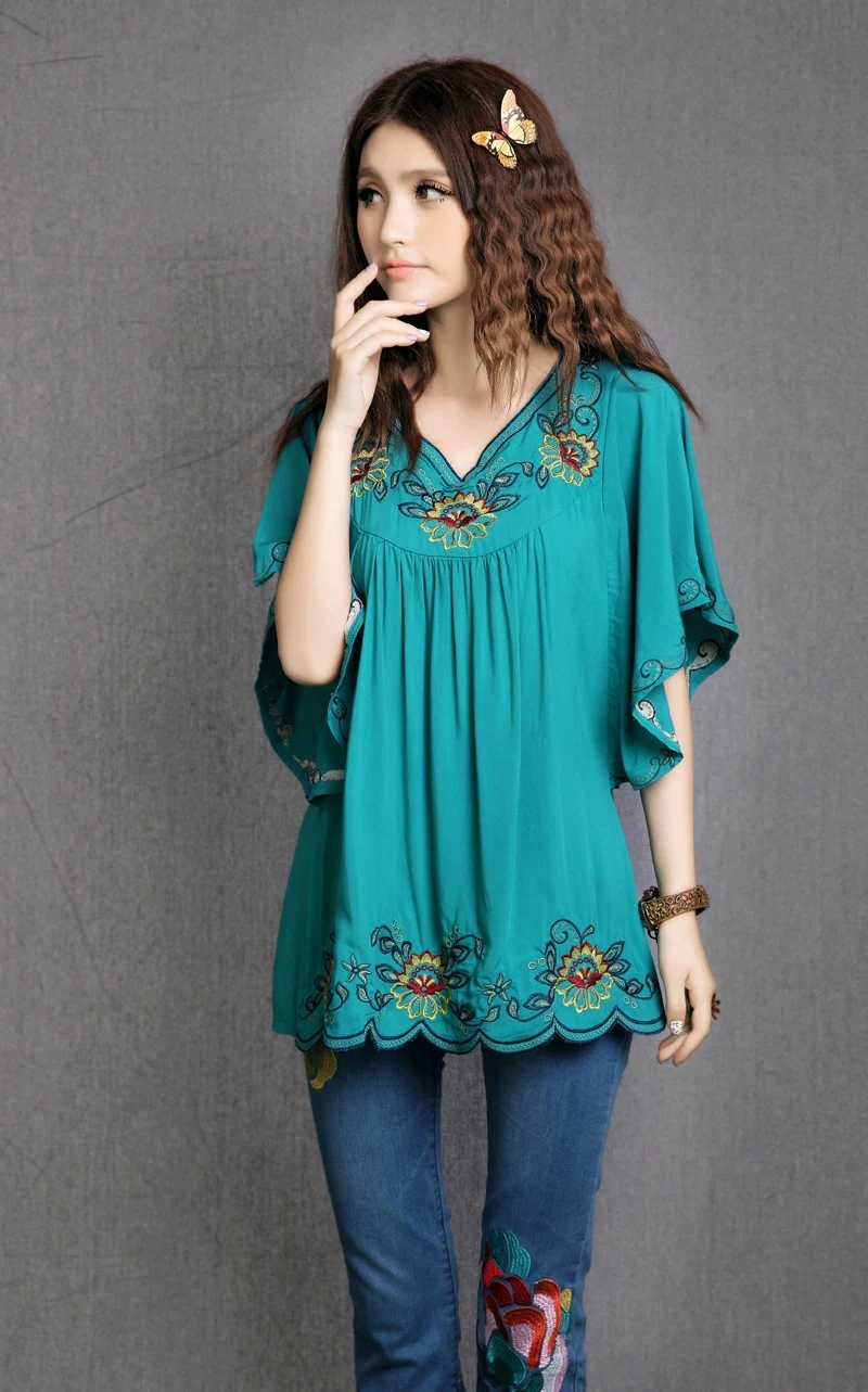 Title 19, Ladies Embroidered Loose Shirt Flared Sleeves