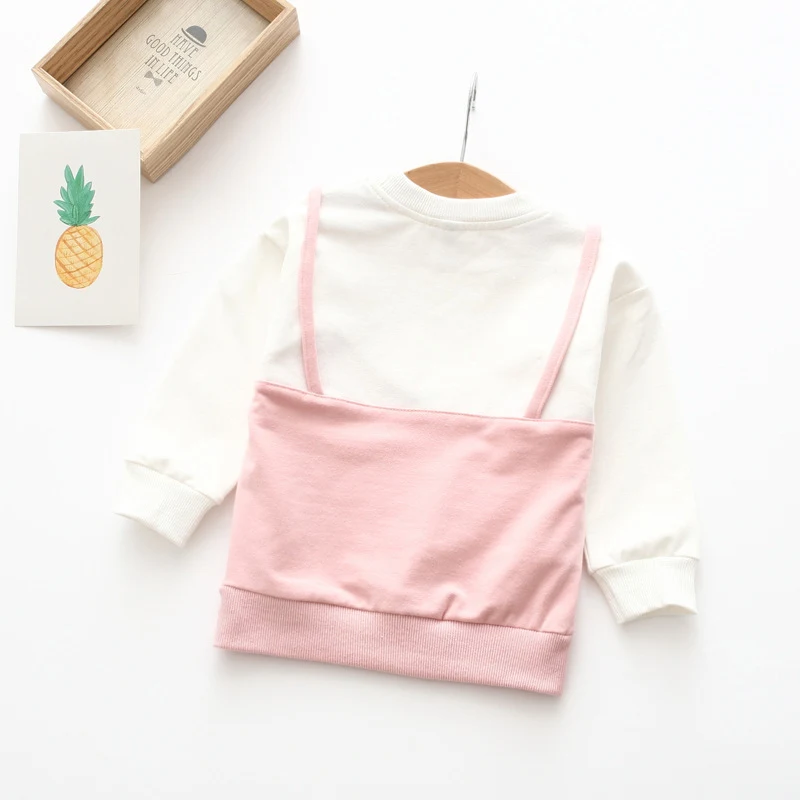Camiseta coreana manga longa infantil com flores, duas peças falsas, suéter para crianças pequenas, conforto e estilo para as meninas. — foto 7