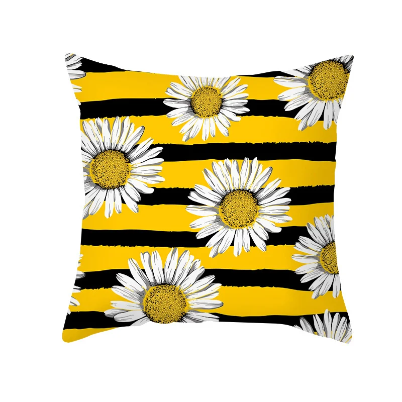 Capa de almofada moderna com flores de margarida amarela, estampa criativa com letras, para decoração de casa, macia e charmosa. — foto 11