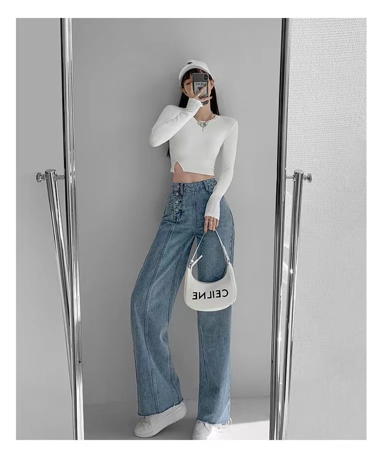 Title 5, Dames jeans met hoge taille en rechte pijpen, o...