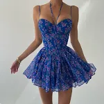 Abito da donna con cintura stampata con scollo all'americana e bretelle — foto 6