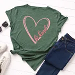 Europees en Amerikaans dames T-shirt met losse ronde hals, hartvormig liefdesshirt met korte mouwen — foto 7