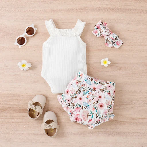 Title 2, Meisjes Vest Romper Shorts Driedelige Set Perfe...