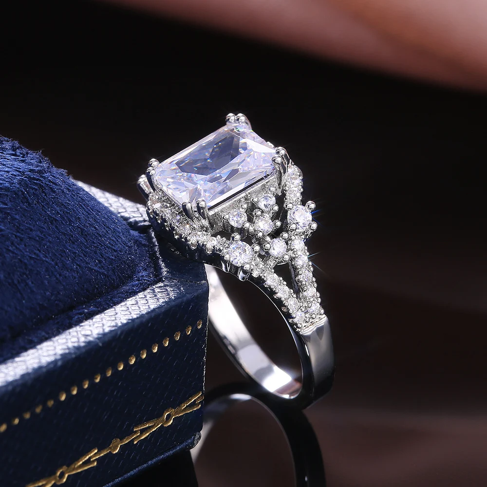 Anel feminino luxuoso de prata AAA, corte princesa, zircônia cúbica, ideal para casamento, noivado ou festa. Brilhante e nobre. — foto 1