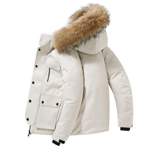 Title 5, Mens Hooded Down Jacket Thick Warm Coat Fur Co...
