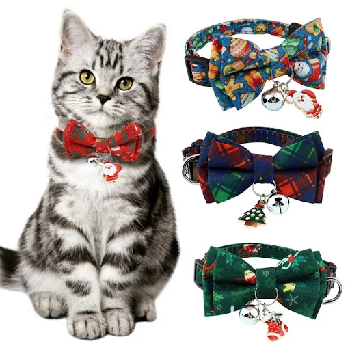 Cat Collar Breakaway with Bell Bow Tie Collar Adjustable Kitten Collars Christmas Holiday Outfit Dressing Up Necklace — photo 3