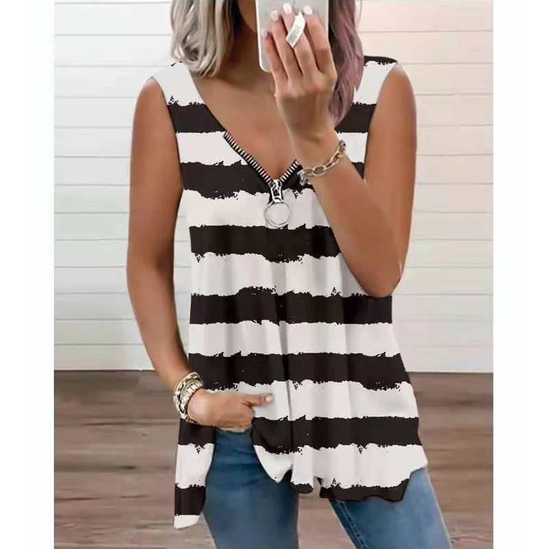 Gestreept mouwloos vest met rits en top — foto 5