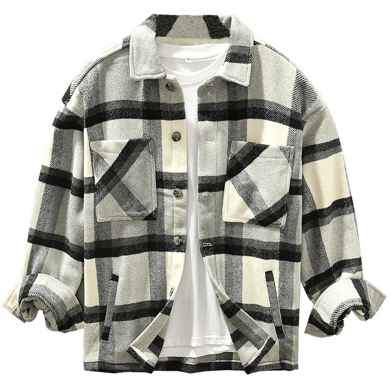 Plus Size Plaid Lapels Loose Top Youth Fashion Coat for Men, offering comfort and style in a relaxed fit perfect for cas — photo 4