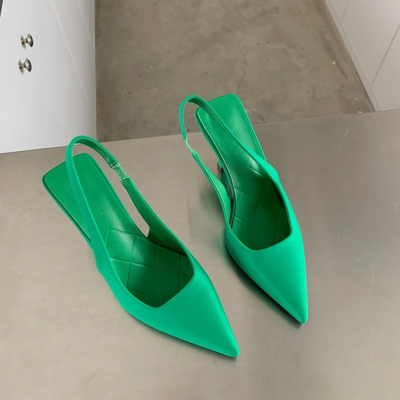 Women's Pointed High Heel Satin Sandals for Spring, Sexy Stiletto, Low-Cut Back, Empty High Heel Pumps for a Stylish Loo — photo 34
