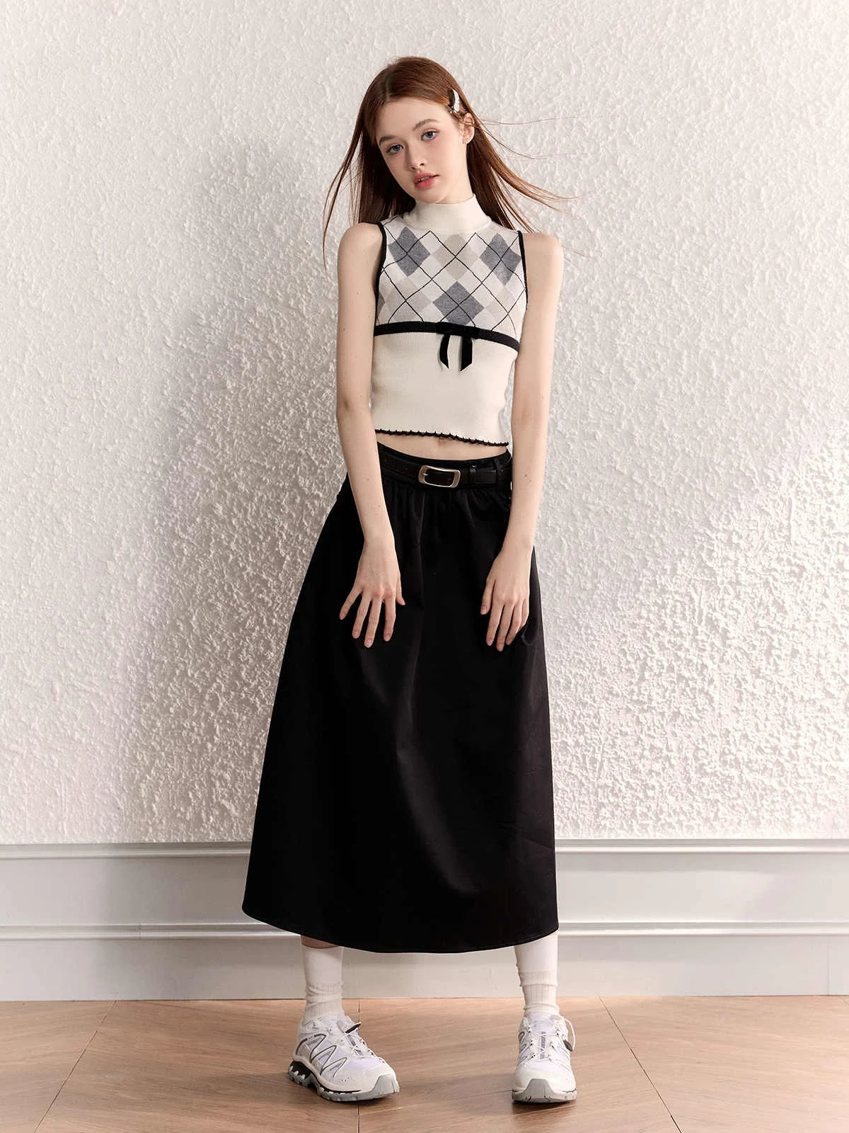 Title 4, Diamond Plaid Half Collar Top Sleeveless Knitte...