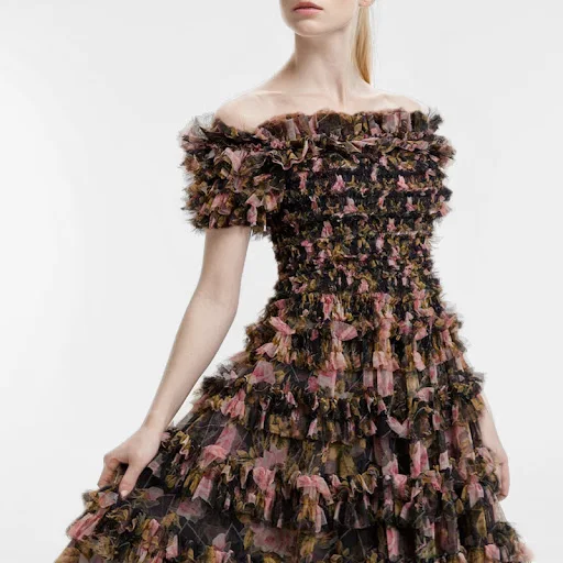 Title 4, Floral Print Tulle Skirt Womens High Waist Dress