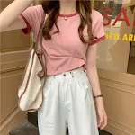 Fried Street Zomer Dames T-shirt met korte mouwen Koreaanse versie van de nieuwe Hit Color Ronde Hals Slanke Slanke Korte Top — foto 5