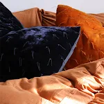 Fronha longa bordada com tassel caramelo safira, proporcionando conforto superior e um toque charmoso ao seu quarto — foto 1