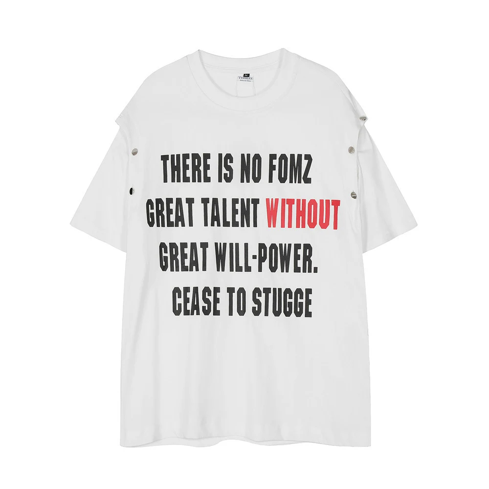 High Street Fashionable Letter Metal Clinch Decorative Casual T-shirt, perfect for adding a stylish and casual touch to — photo 5