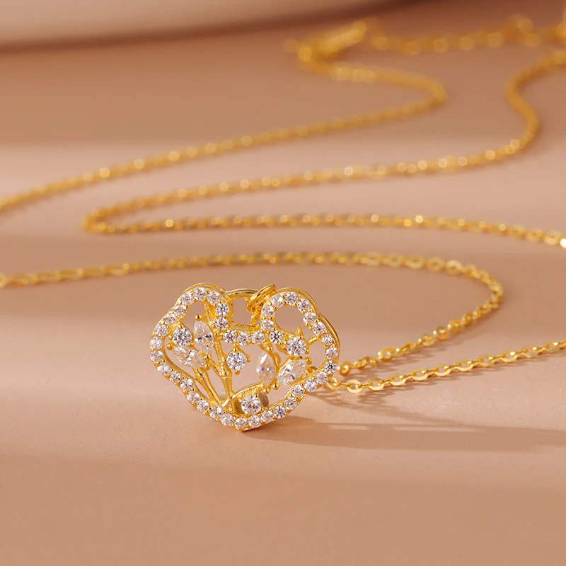 Colar S925 "Net Red" feminino com diamantes completos e luxo leve, corrente de clavícula da sorte. Elegância e brilho para a mulher. — foto 5