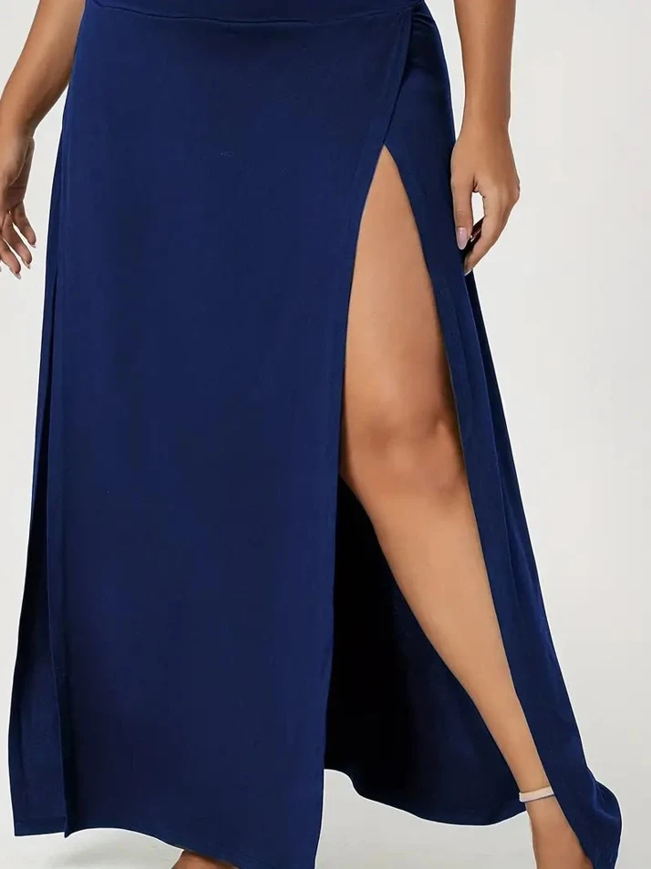 Saia Midi Feminina de Cintura Alta com Fenda e Cor Lisa, Ideal para um Visual Moderno e Sofisticado em Todas as Situações. — foto 2