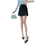 Saia Nova Primavera Verão Feminina Preta Curta, Cintura Alta, Fashion e Irregular, Saia em A-Line com fenda, ideal para você. — foto 1