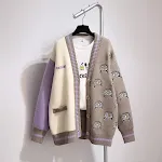 Women's Contrasting Color Mid Length Pocket Sweater Cardigan Jacket Foreign Style. A stylish and comfortable jacket for — photo 3