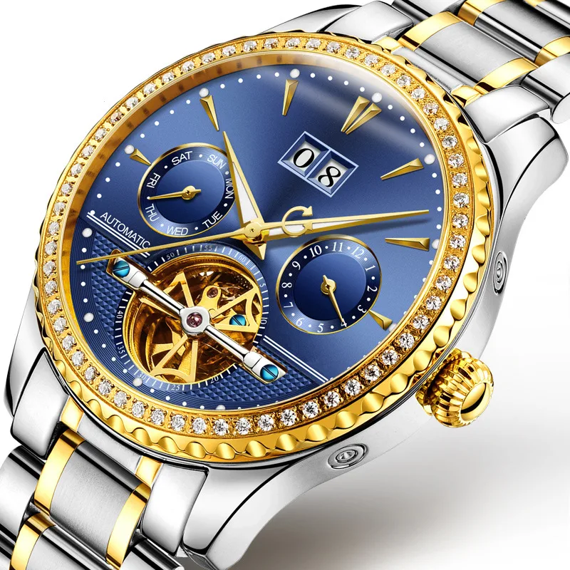 Relógio masculino automático mecânico vazado à prova d'água fashion luminoso de pulso 8731, estilo e precisão. — foto 11