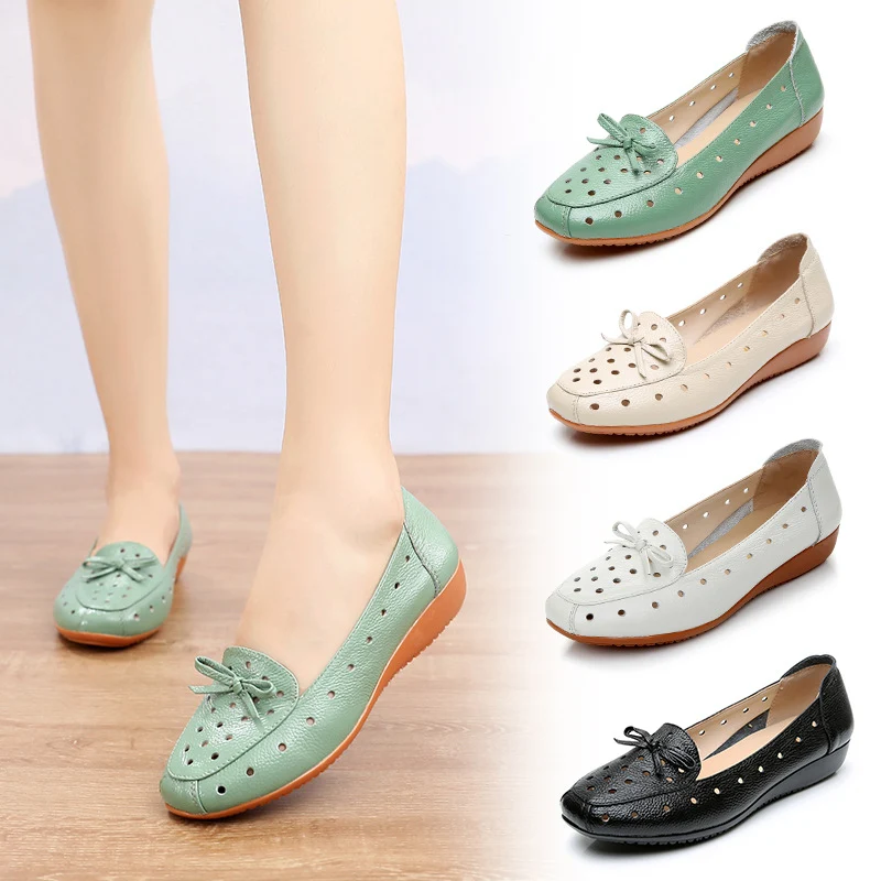 Title 5, Womens Summer Hollow Out Leather Flat Shoes, o...