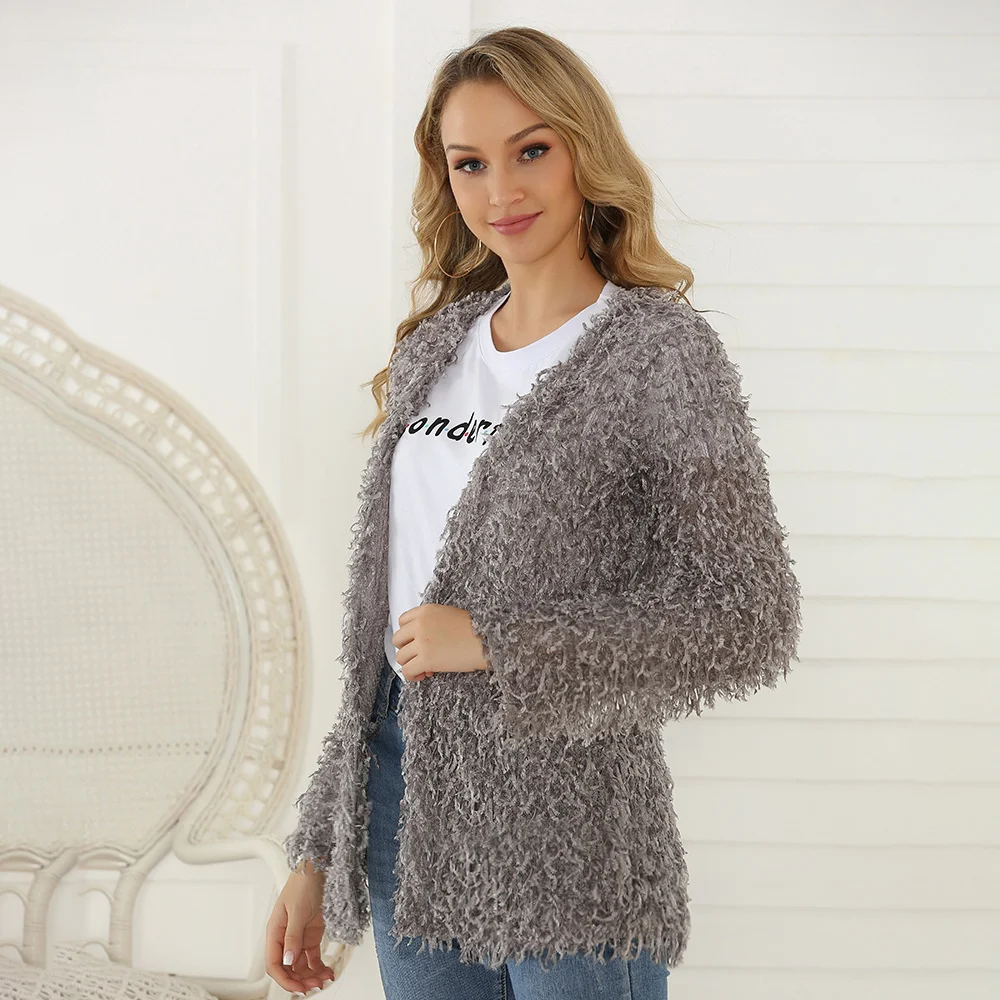 Women's Autumn Coat Long-sleeved Cardigan Mid-length Plush Coat Top, a cozy and stylish option for fall and winter, perf — photo 5