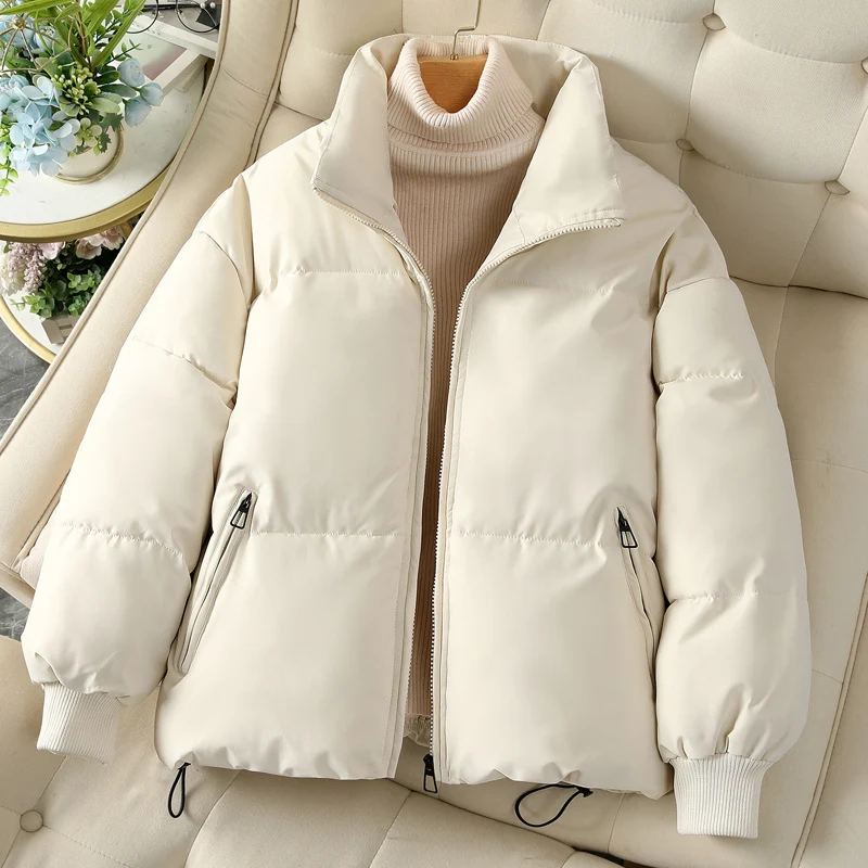 Cappotto Fashion Ins style pane da donna, tinta unita, collo alto, vestibilità ampia, caldo, giacca invernale, slim, casual, corto — foto 5