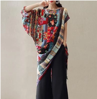 Vintage ethnic wind holiday shirt, loose fit, colorful prints, perfect for travel and summer, offering comfort and style — photo 1